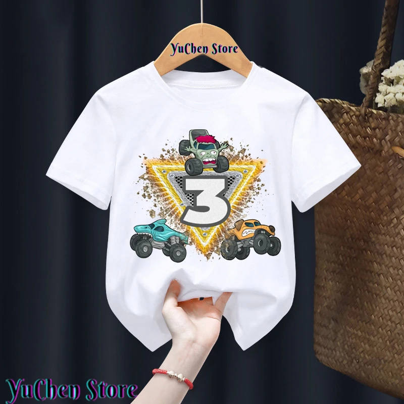 T-Shirt Per Bambini 1-10 Anni Monster Truck Festa Di Compleanno Tema Monster Truck 3 6 9 Regalo T-Shirt Per Bambini T-Shirt Per Ragazzi E Ragazze