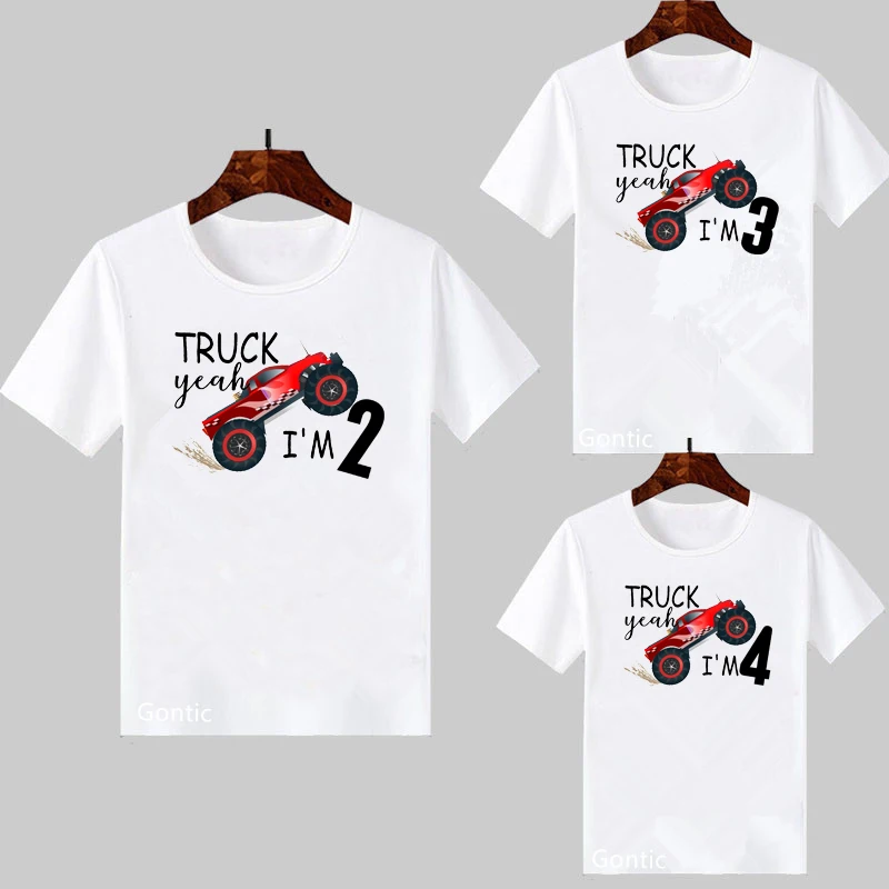 Moda T-Shirt Per Bambini Monster Truck Racer Print 2-9 Anni Baby Kids Boy Clothes Cool Birthday Gift Party Clothing Graphic To