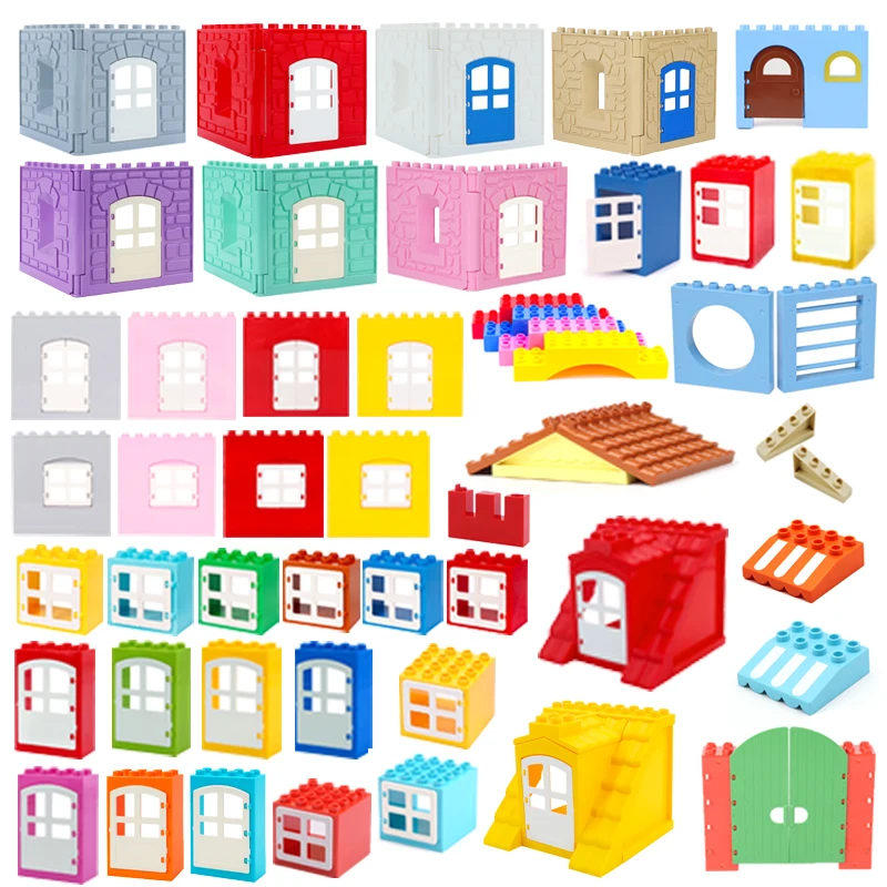Grandi Particelle Building Blocks Parti Della Casa Accessorio Finestra Parete Tetto Costruzione Assemblare Duplo Mattoni Giocattoli Educativi Per I Ba