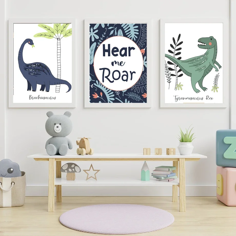 T-Rex Triceratops Dinosaur Set Tree Nursery Wall Art Canvas Painting Nordic Poster E Stampa Immagini Baby Kids Boys Room Decor