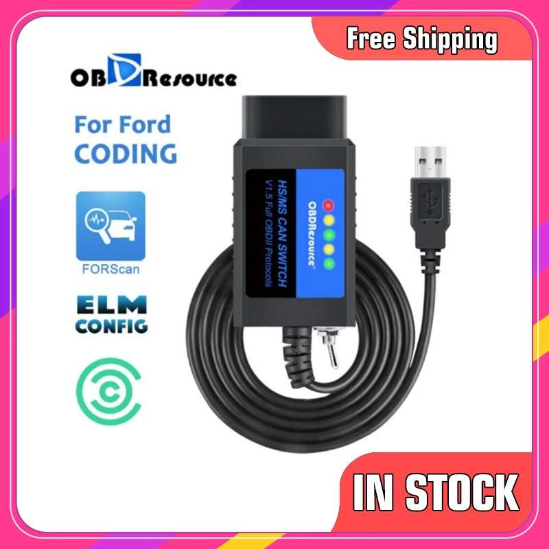 Elm327 Usb V1.5 Forscan Per Ford Coding Elmconfig Fccus Obd2 Adapter Con Hs/Ms Can Switch F150 F250 F350 F450