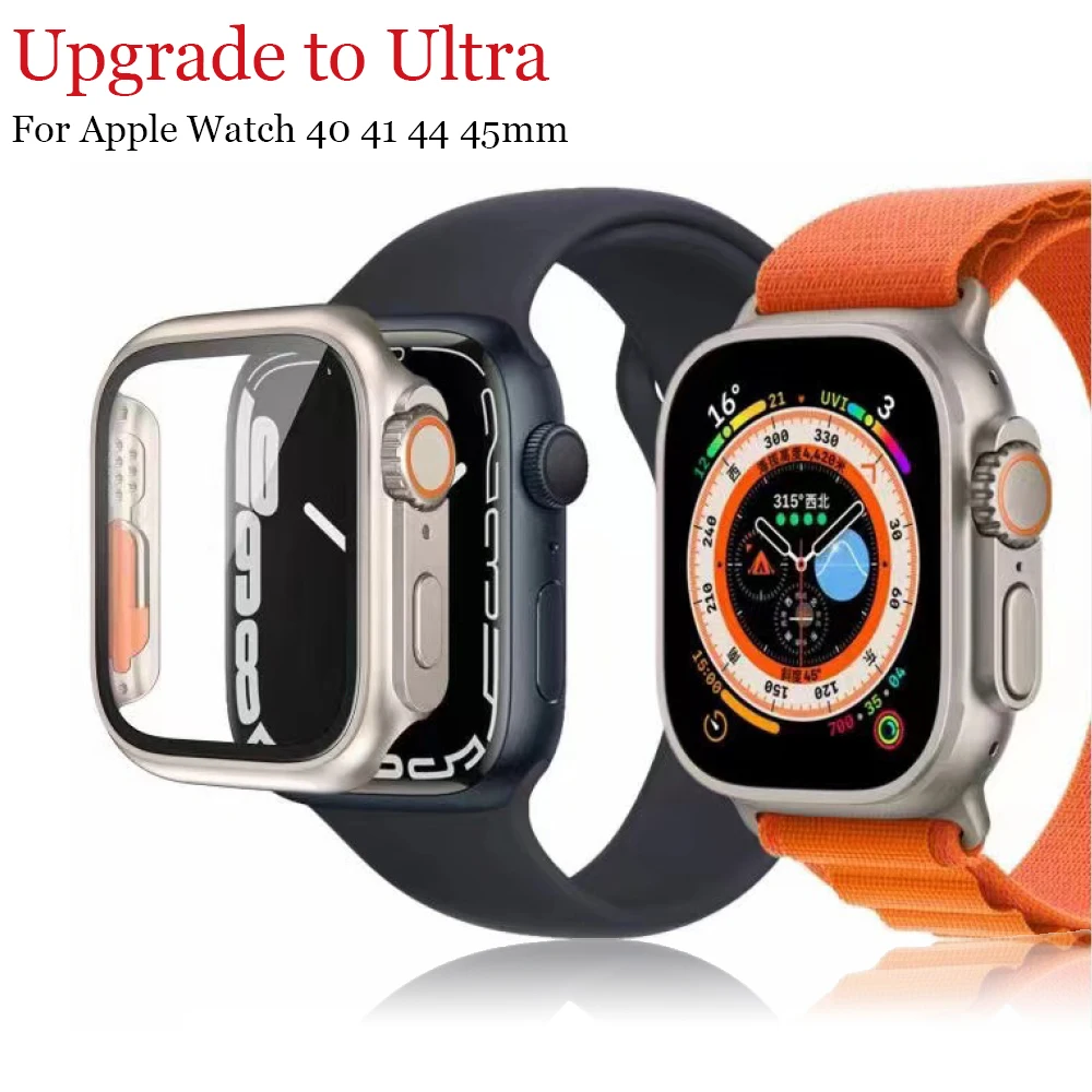 Pc Firm Cover Glass + Case Per Apple Watch 8 7 41Mm 45Mm Aggiornamento A Apple Watch Ultra 49Mm Esterno Per Iwatch 8 7 40Mm 44Mm