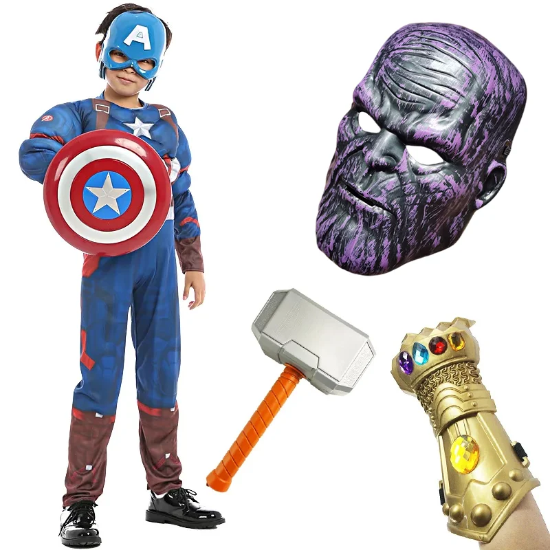 Disney Spiderman Captain America Shield Thor Hammer Thanos Glove Figures Halloween Cosplay Prop Gift