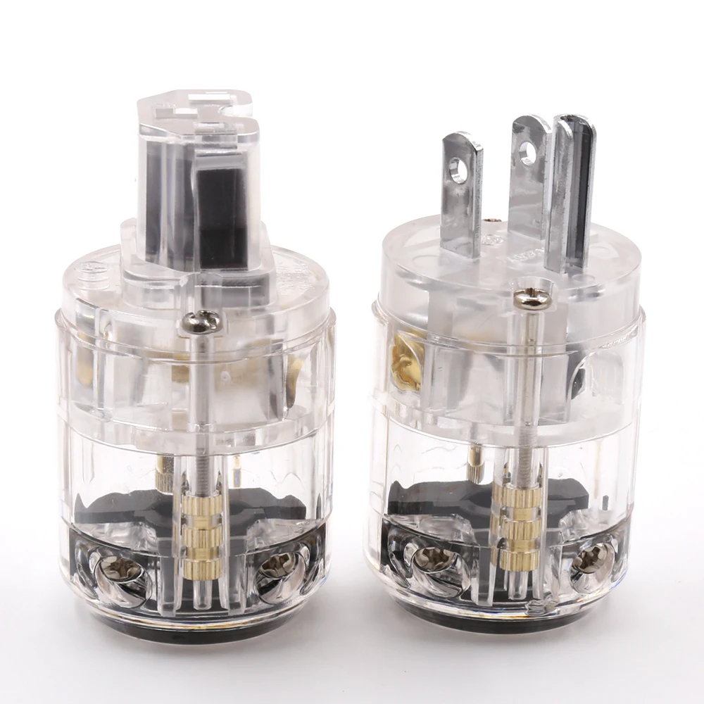 Free Shipping Transparent Clear Rhodium Plated Coppe Mains Ac Power Cord Inlet Power Plug Connector For Hifi Audio Power Cable