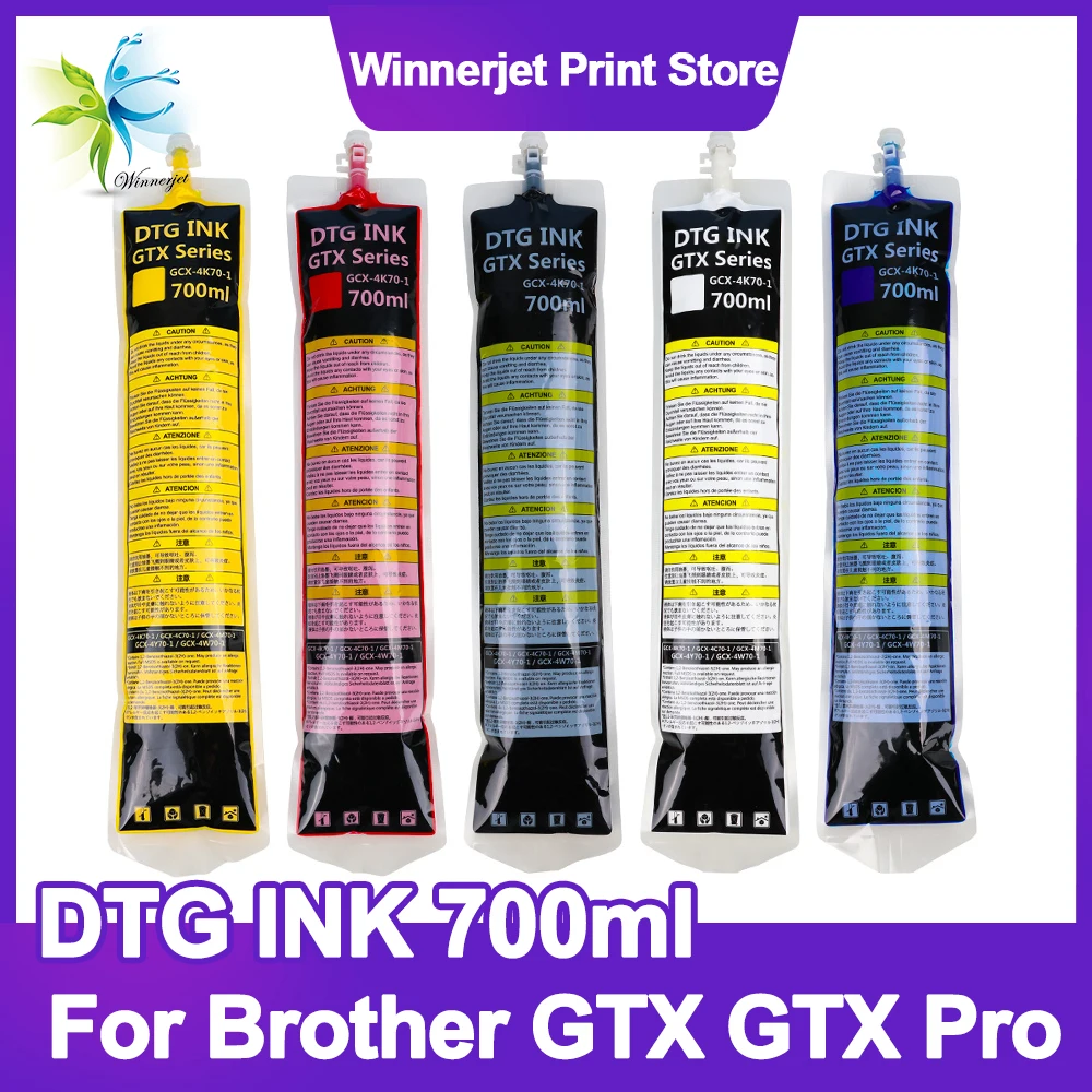 700 Ml/Bag Dtg Inchiostro A Pigmenti Tessili Con Chip Per Brother Gtx Gtx Pro Gtx-422 Gtx-423 Gtx-425 Gtx-600 Inchiostro Di Ricarica Sfuso Per Stampan