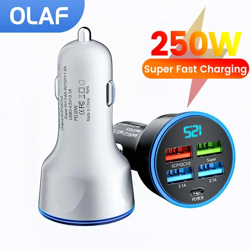 Caricabatteria Da Auto Usb A 5 Porte Caricabatteria Rapido Da 250W Adattatore Di Ricarica Rapida Qc 3.0 Caricabatteria Da Auto Presa Pd Per Iphone Sam