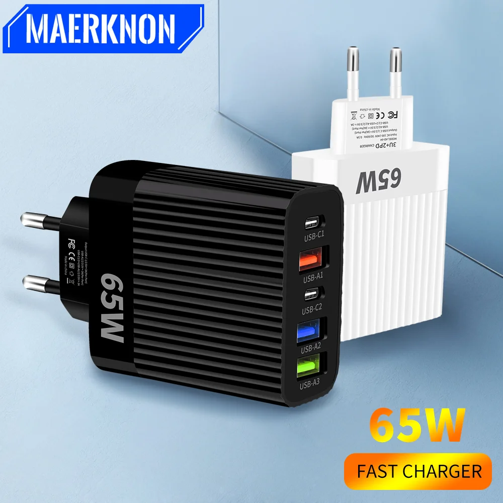 Supporto Per Caricabatterie Usb C Da 65W Caricabatterie Rapido Pd 5 Porte Ricarica Rapida Per Iphone 15 Xiaomi 13 Caricabatterie Per Cellulare Samsung