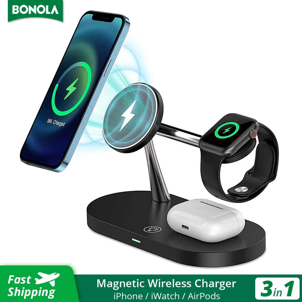 Caricabatterie Wireless Magnetico Bonola 5 In 1 Per Caricabatterie Iphone 15Pro/14/13 Per Apple Watch/Airpods Pro Supporto Per Caricabatterie Con Lamp