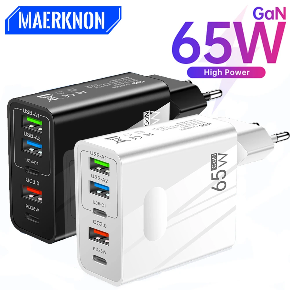 Caricabatterie Usb C Caricabatterie Usb Gan Da 65W Ricarica Rapida Caricabatterie Per Telefono A 5 Porte Per Iphone 14 13 Adattatore Xiaomi Samsung Ti