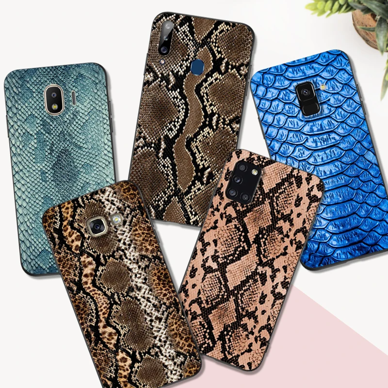 Custodia In Tpu Nero Per Samsung Galaxy A3 A5 A7 2016 2017 2018 Cover Snake Skin Print