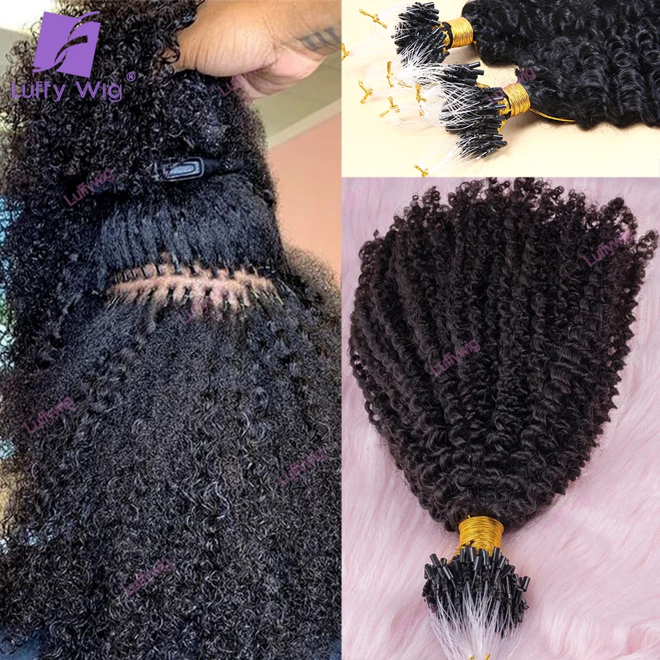 4C Microlink Hair Extensions Capelli Umani Remy Brasiliani Micro Loop Ring Fasci Di Capelli Afro Crespi Ricci Colore Naturale Per Le Donne