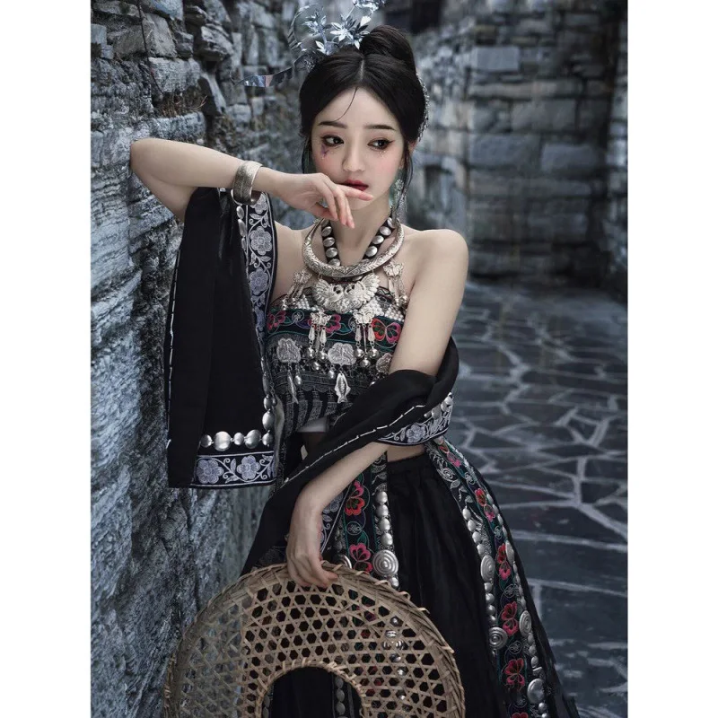 Costume Da Minoranza Etnica Costume Da Palcoscenico Femminile Miao Abito Da Appendere Tinto In Cera Costume Miao Miao Xinjiang Suit Top Gonna Scialle