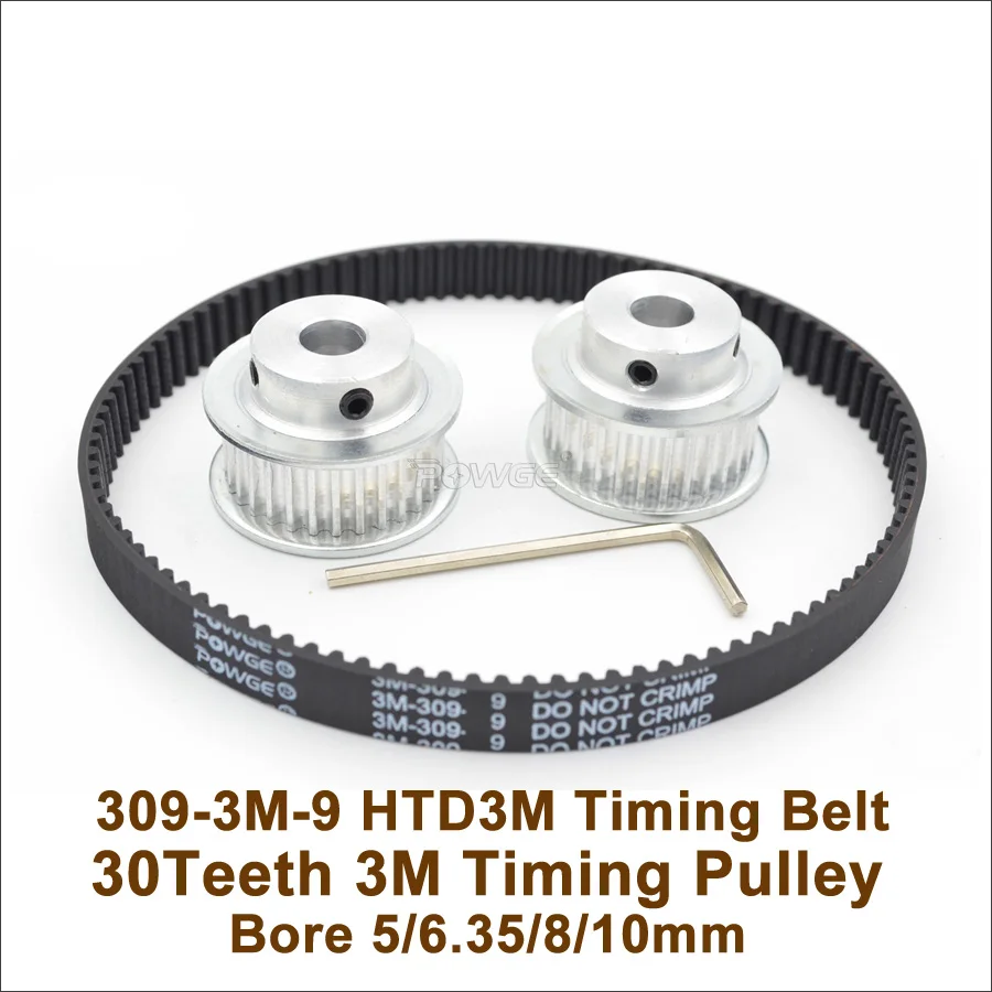 Powge 30 Denti 3M Puleggia Dentata Bore 5/6.35/8/10Mm + 309 3M Cinghia Di Distribuzione W = 9 Millimetri 30 T 30 Denti 3M Puleggia 309-3M Macchina Per