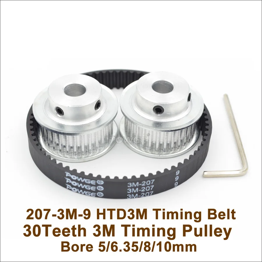 Powge 30 Denti 3M Puleggia Dentata Bore 5/6.35/8/10Mm + 207 3M Cinghia Di Distribuzione W = 9 Millimetri 30 T 30 Denti 3M Puleggia 207-3M Macchina Per