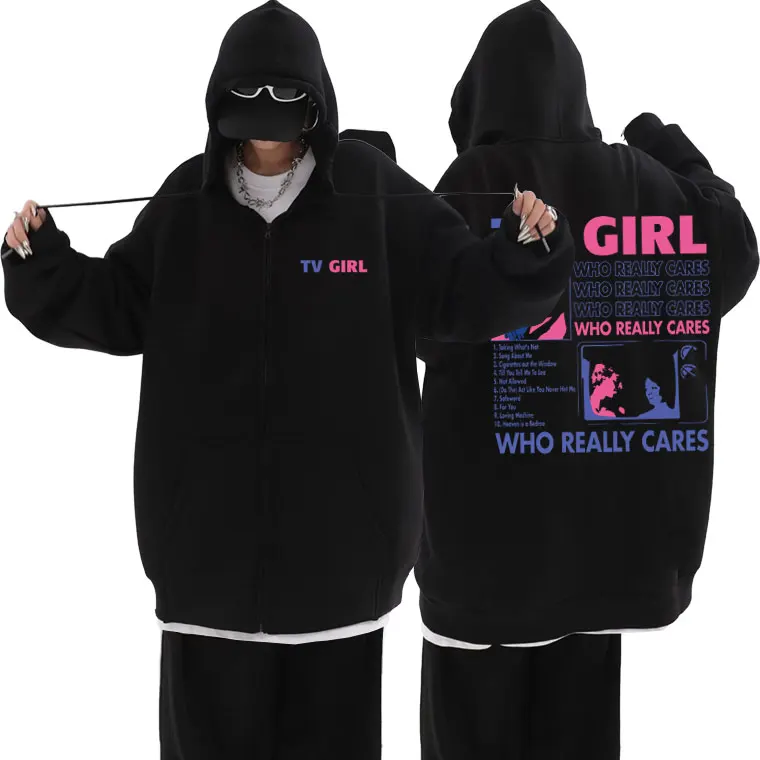 Tv Girl Che Tiene Davvero All'Album Musicale Felpa Con Cappuccio Con Cerniera Unisex French Exit Album Zip Up Jacket Uomo Donna Felpa Oversize Vintage