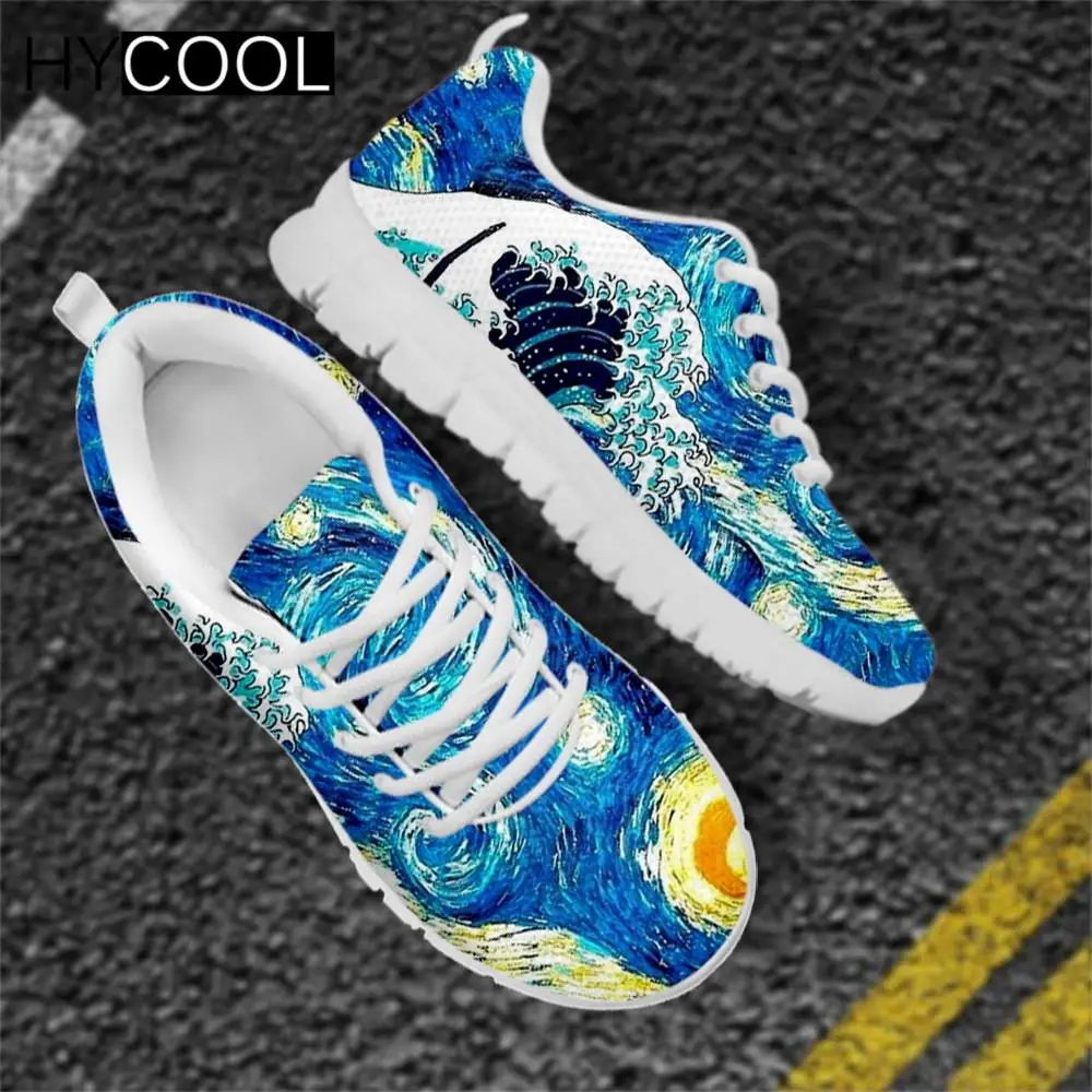Hycool Fashion Athletic Running Sneakers Starry Night Wave Pittura A Olio Stampa Walk Outdoor Donna Uomo Lace Up Calzature Sportive