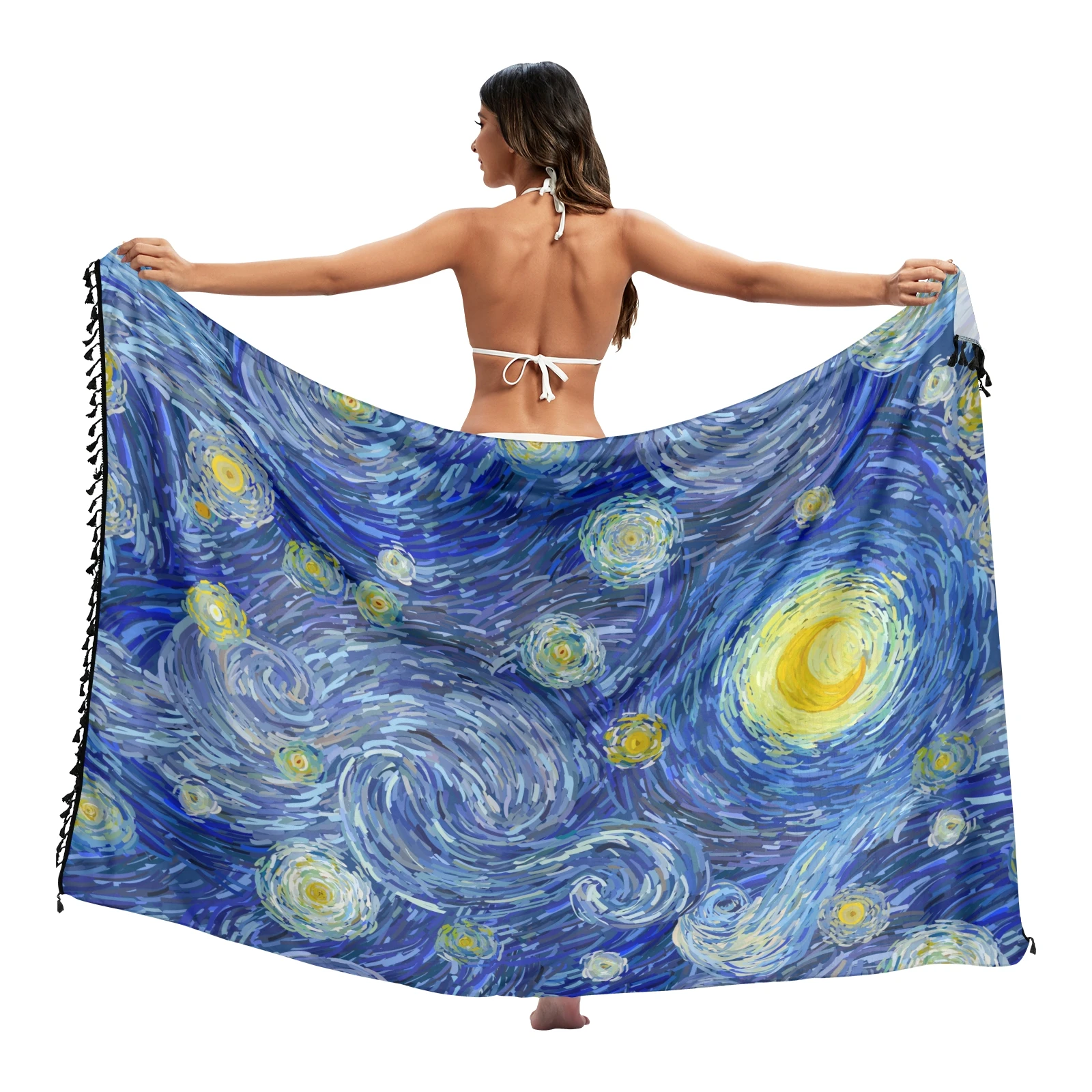 Van Gogh Pittura A Olio Twill Cotone Pareo Beach Covers-Ups Donna Beach Dress Bikini Costumi Da Bagno Cover Up Snow Sarong Sciarpa