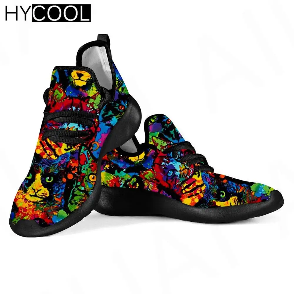 Hycool Fashion Sports Running Shoes Cat Oil Painting Print Leggero Outdoor Casual Walking Shoes Donna Uomo Coppia Sneakers