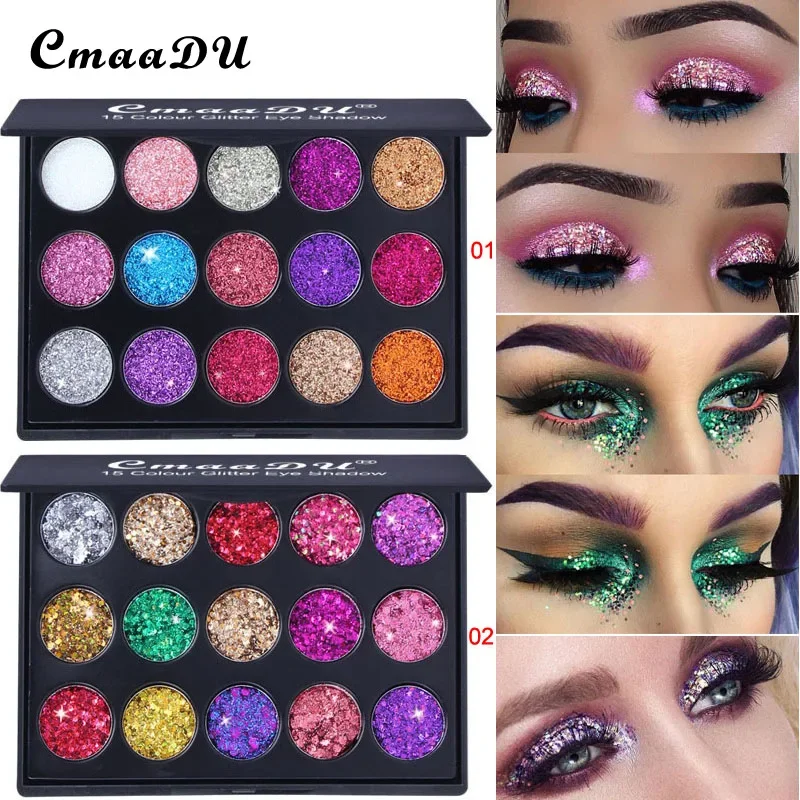 Cmaadu 15 Colori Diamond Crubles Naked Eye Shadow Metallic Glitter Ad Alta Intensità Technicolour Makeup Eyeshadow Palette Color