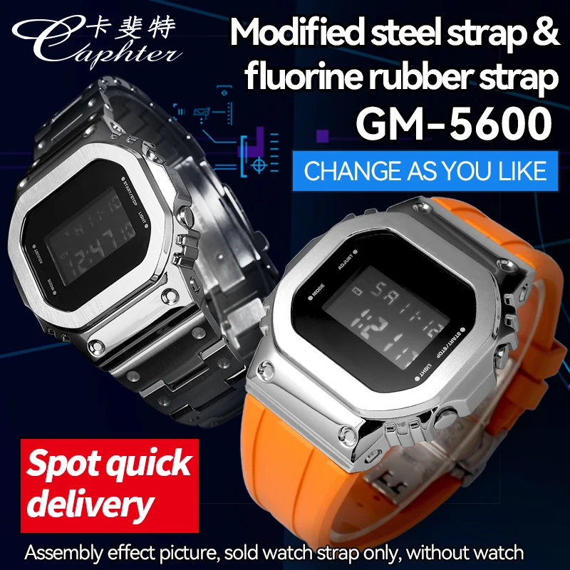 Cinturino In Metallo A Sgancio Rapido Cinturino In Acciaio Cinturino In Fluorurubber Per Casio Per Uomo G-Shock Gm5600 Gm-5600B