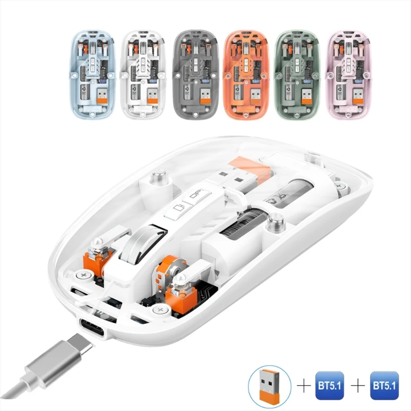 Funzione Silenziosa Del Mouse Wireless Trasparente, Mouse Con Batteria Ricaricabile 2.4G+Bt1+Bt2