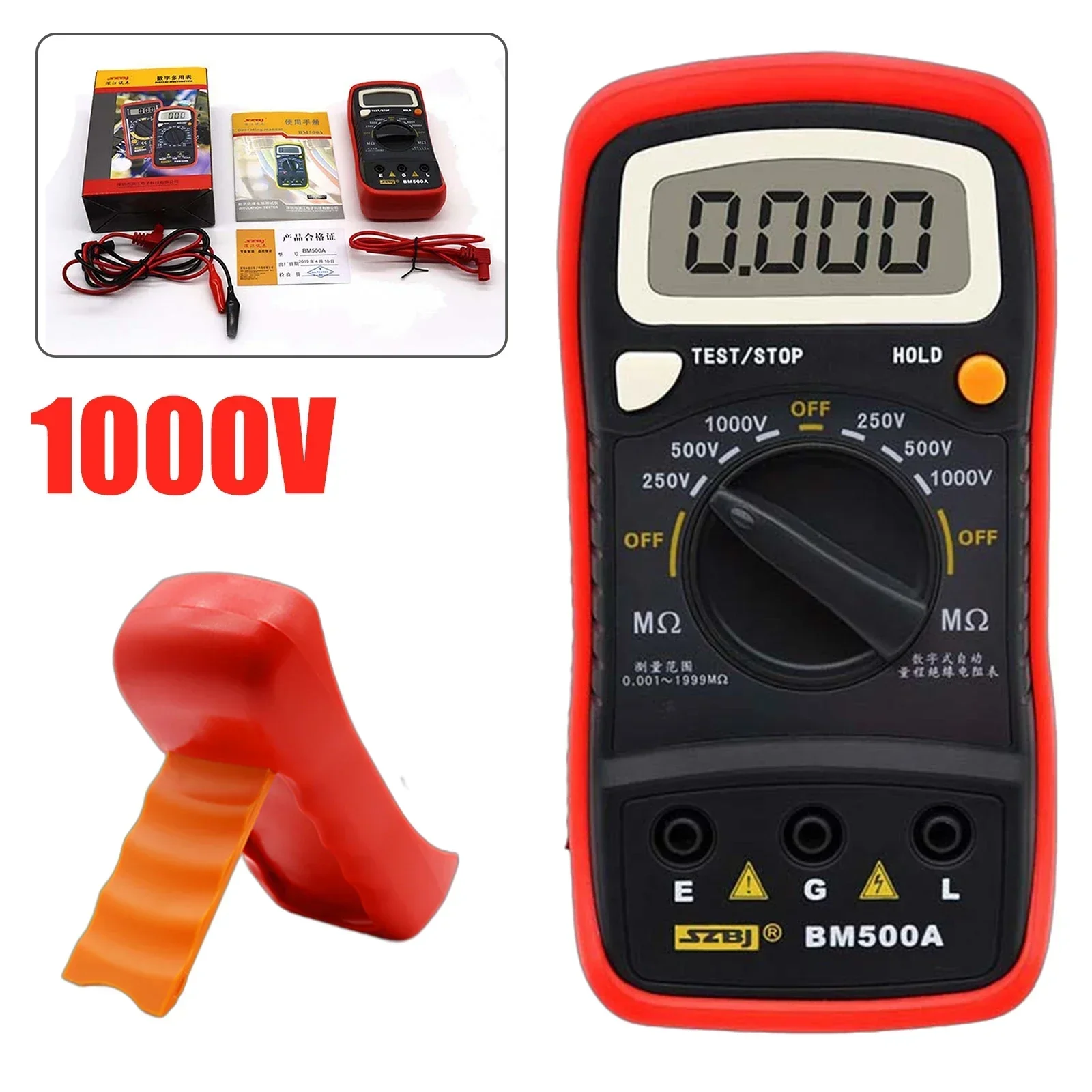 Bm500A 1000V Digital Auto Range Insulation Resistance Meter Tester Megohmmetro Voltmetro Tester Di Indicazione Led Ad Alta Tensione