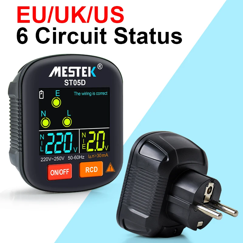 Tester Presa Metek Tester Presa Rcd Gfci Ncv Presa Di Prova Checker Eu Us Uk Plug Ground Zero Line 30Ma Smart Socket Detector
