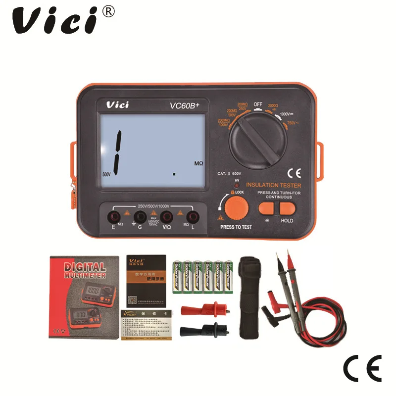 Vici Vc60B + Tester Di Resistenza Di Isolamento Digitale Lcd 1000V Megger Isolamento 0-2000M Ohm Allarme Di Ingresso Cortocircuito Ad Alta Tensione
