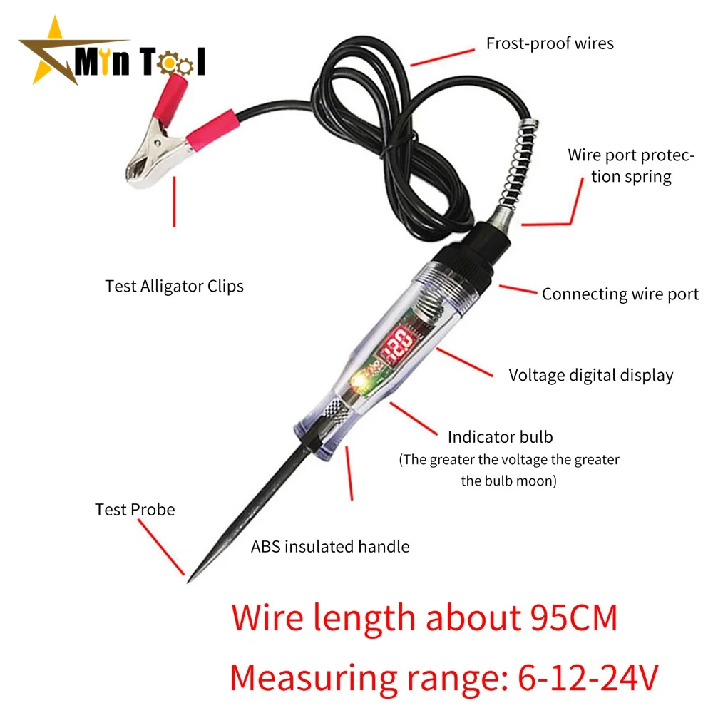 Auto 6-24 V Dc Car Truck Voltage Circuit Tester Car Test Long Probe Pen Lampadina Automobile Car Test Strumenti Penna Polarità