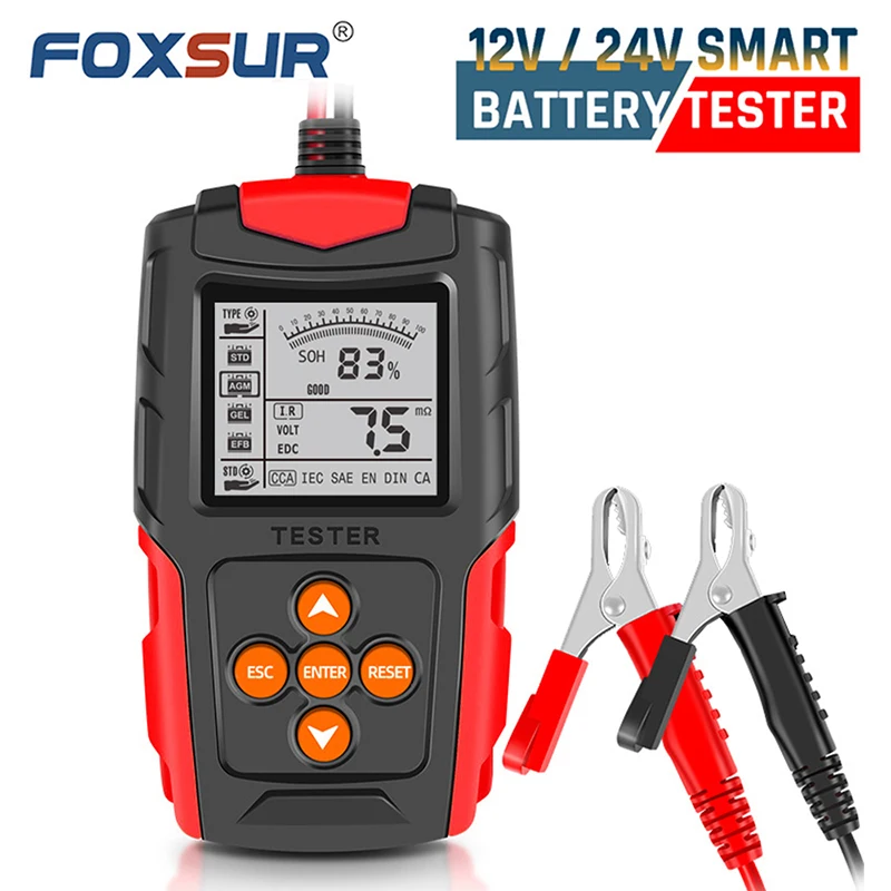Foxsur 12V 24V Smart Battery Tester E Analizzatore Per Auto Gel Agm Automotive Quick Load Plug Cranking Check Strumenti Di Scansione Diagnostica