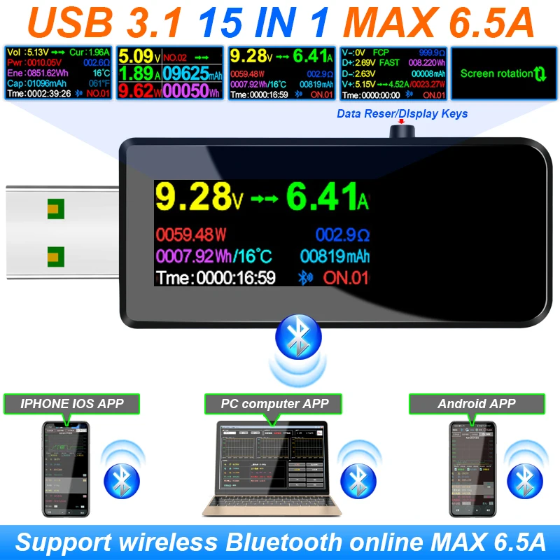 15 In 1 Usb 3.1 Tester Dc Power Meter Voltmetro Digitale Voltimetro Volt Meter Power Bank Wattmetro Rilevatore Medico Di Tensione