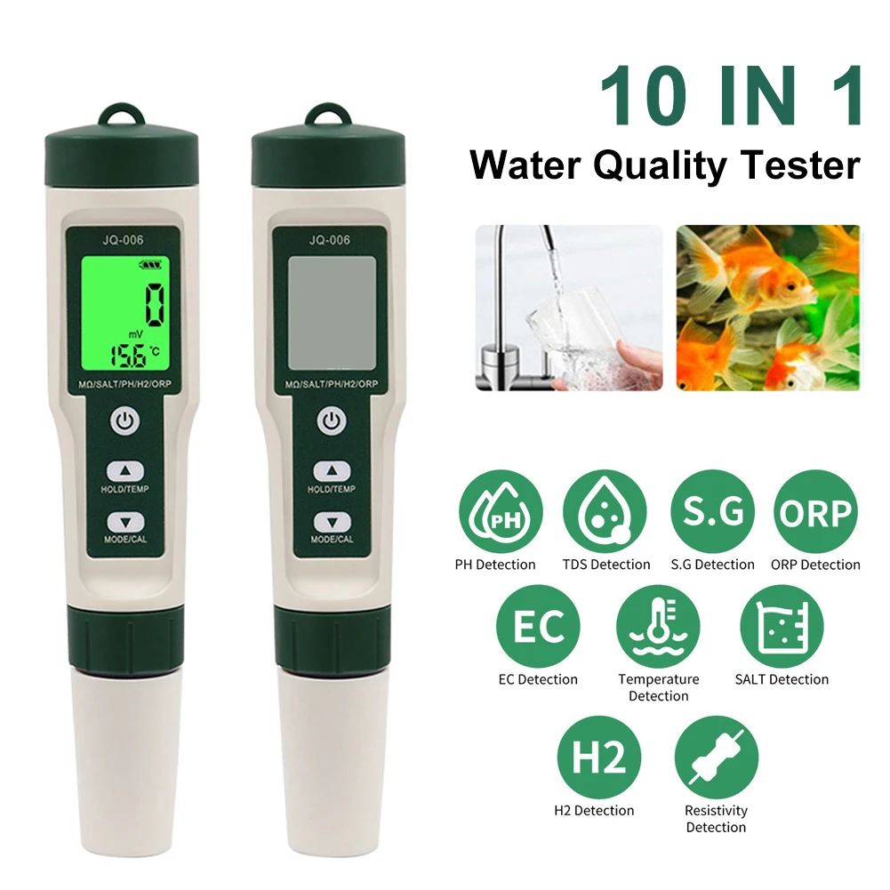 10 In 1 Tester Di Qualità Dell'Acqua Ph/Tds/Salt/Sg/Orp/Ec/Idrogeno/Resistività/Temp/Nutriente Penna Di Prova Multifunzione Per Pool Aquariu
