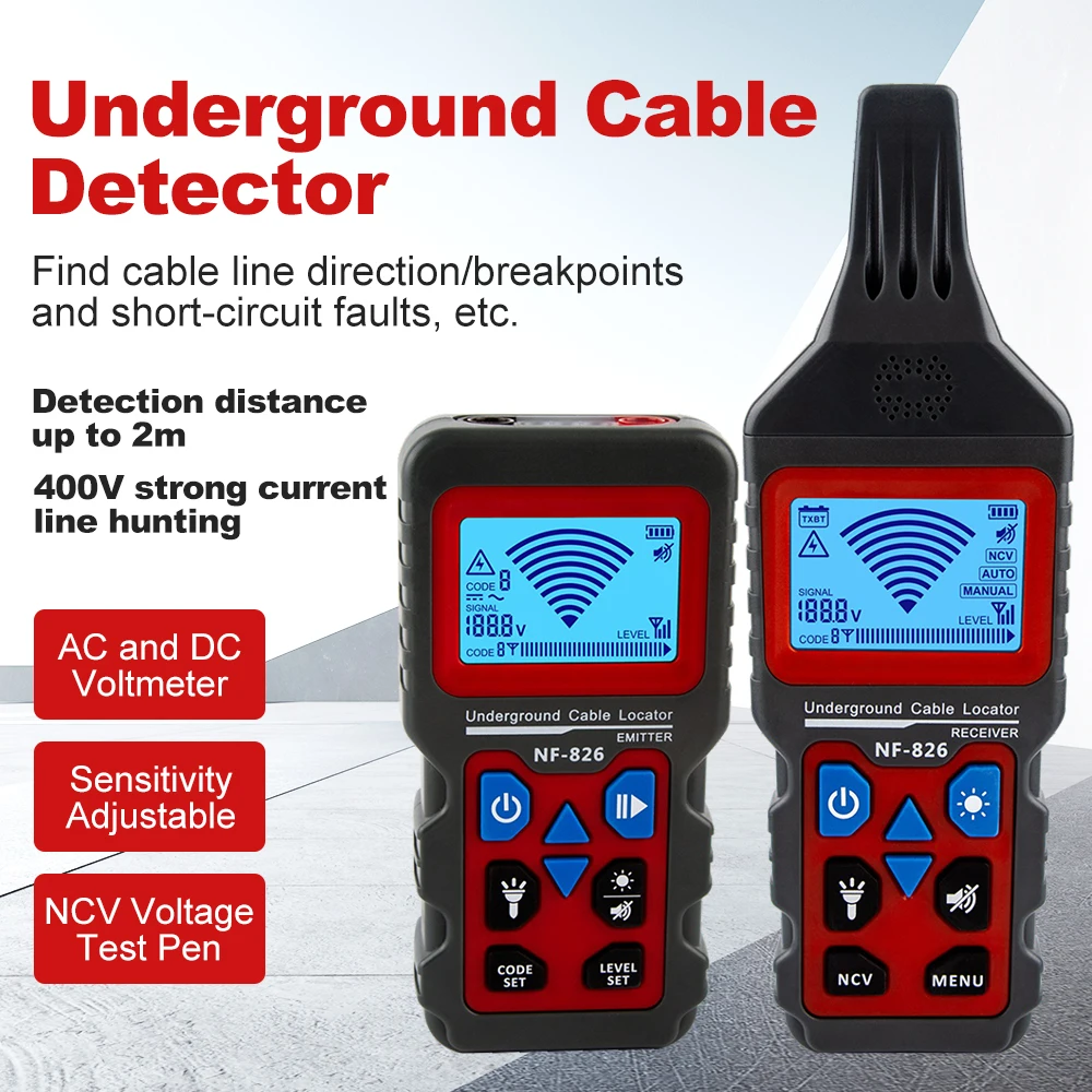 Noyafa Nf-826 Tester Per Cavi Sotterranei Tracker Per Cavi Anti-Interferenza Localizzatore Di Cavi Ad Alta E Bassa Tensione Rilevatore Di Tubi Sotterr