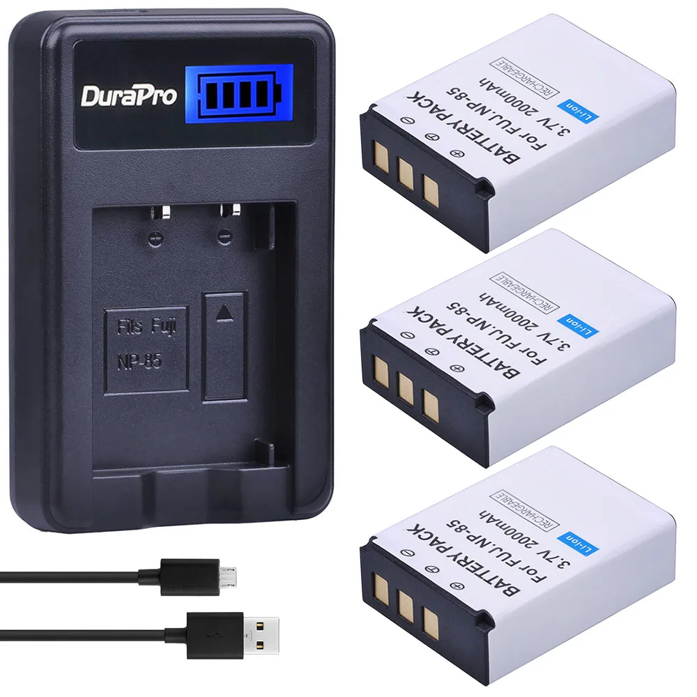 3Pc 2000Mah Np-85 Np 85 Ricaricabile Batterie Per Foto/Videocamera + Lcd Usb Caricabatterie Per Fujifilm Finepix S1 Sl240 Sl260 Sl280 Sl300 Sl305 Np-8