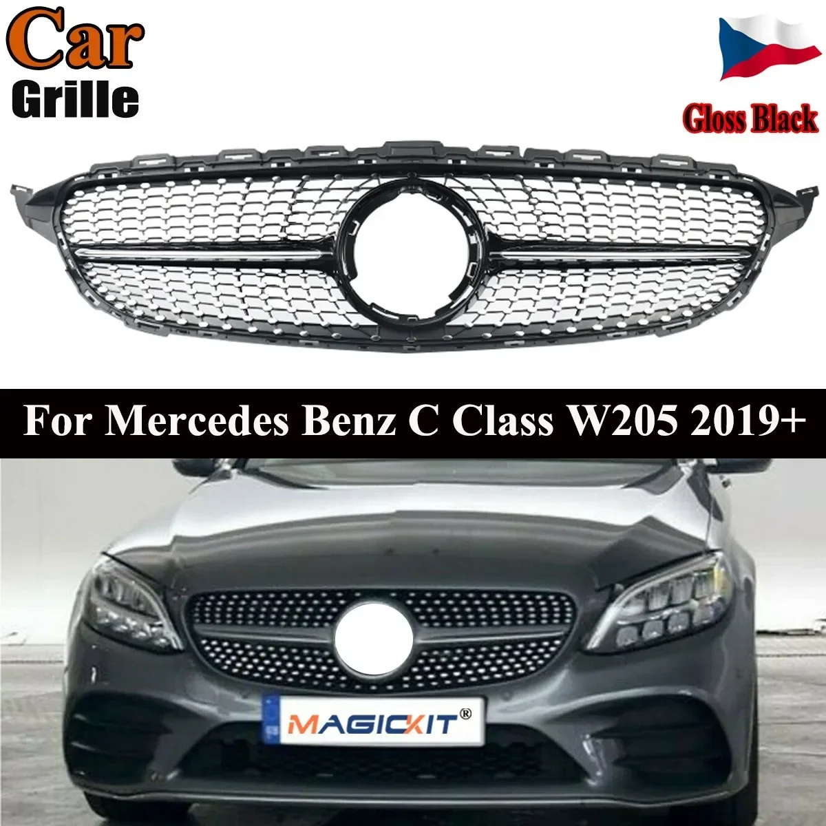 Magickit Per Mercedes Benz C-Class W205 Griglia Paraurti Anteriore Racing Grill Gt Diamond Style 2019 + Tuning