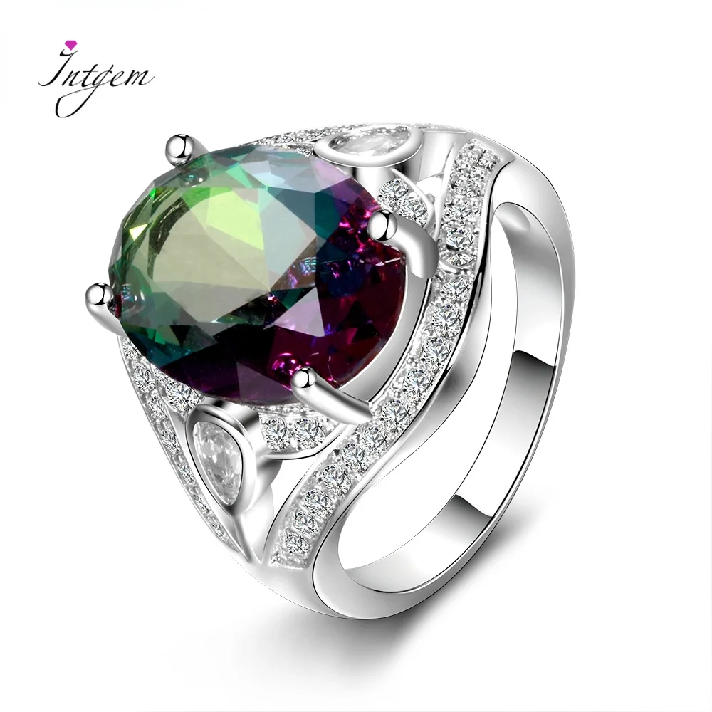Genuine Rainbow Fire Mystic Topaz Rings 925 Sterling Silver Ring Fine Party Wedding Jewelry Gift For Women Lady Girls Wholesale