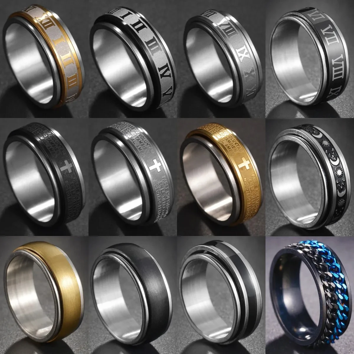 Spinner Spinner Ring For Men Women Ansia Fidget Rings Numeri Romani In Acciaio Inossidabile Anello Rotante All'Ingrosso