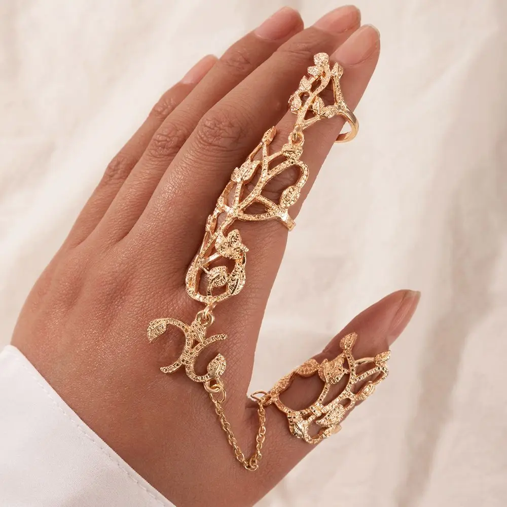 New Hollow Flower Chain Open Finger Rings Per Le Donne Punk Two Link Ring Jewelry Party Gift