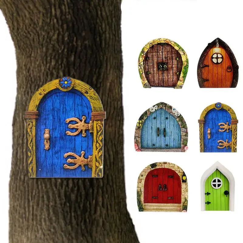 6 Pezzi Fata Porta Kit In Miniatura Fairy Doors Multi-Color Hobbit Door Fairy Doors Per Alberi Outdoor Mini Fairy Garden Door