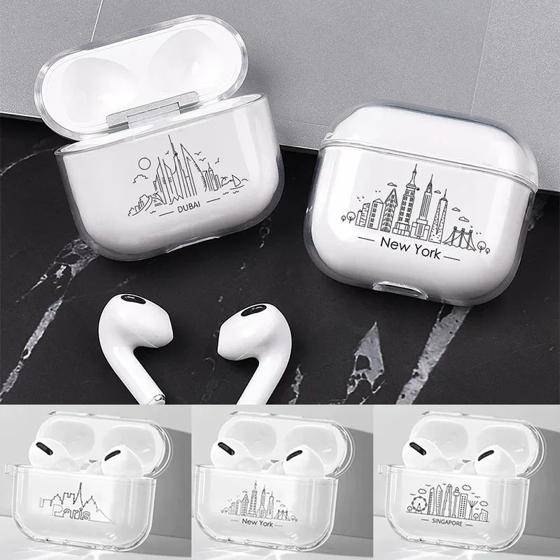 Linee Semplici Dubai Paris New York Airpod Custodie 3 Per 2 1 Pro Pod Gen Air Pod Pro Cover City Case Auricolare Box Coque