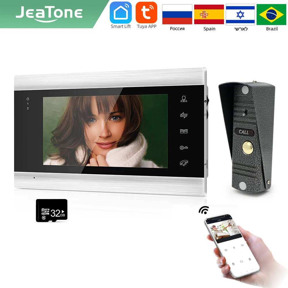 Jeatone Tuya Smart Phone7 ''Wifi Wireless Call Videocitofono Per Home Monitor Entry Campanello Con Fotocamera Esterna