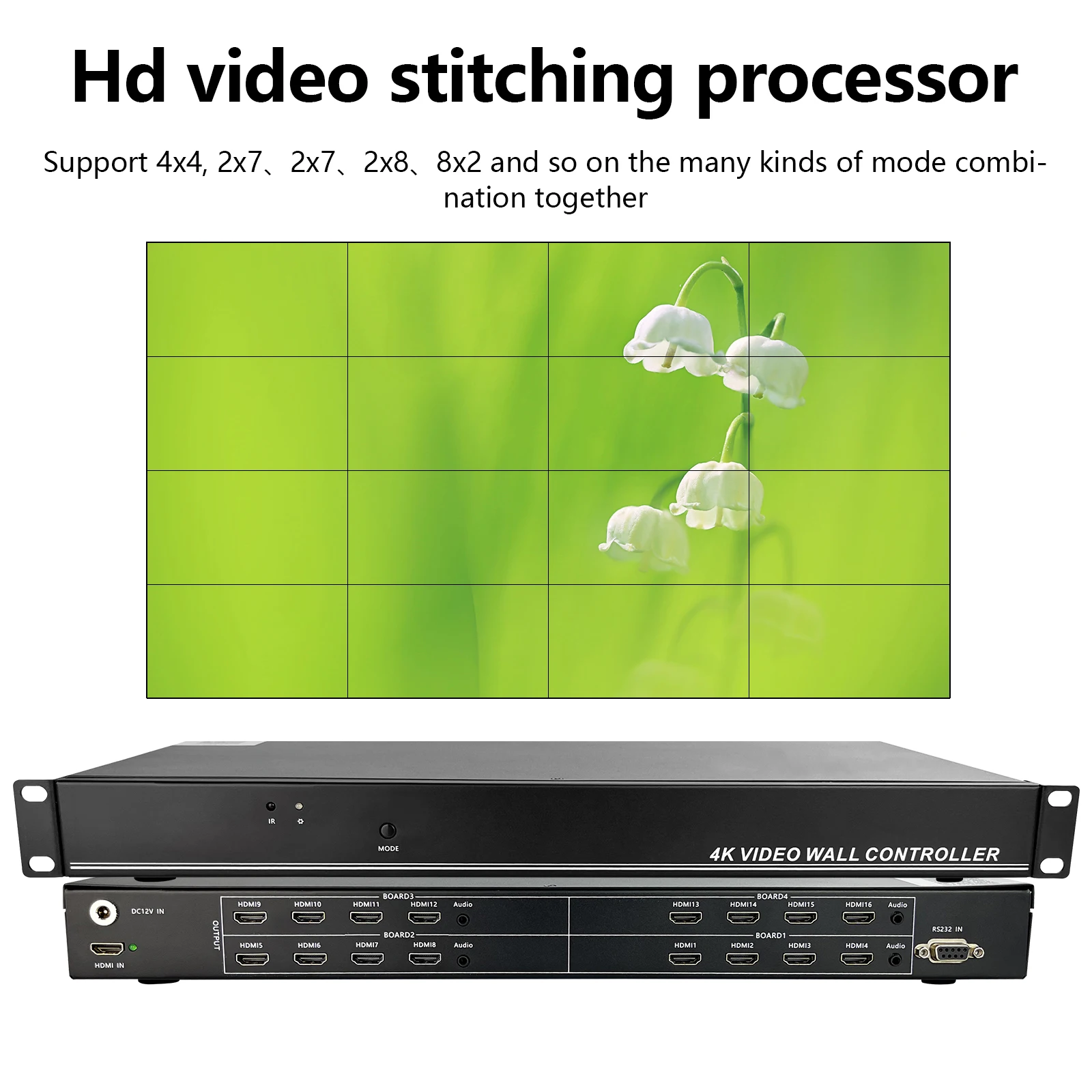 Controller Per Video Wall 4X4 Processore Hd Multiscreen Stitching 1920X1080P60Hz 1 In 16 Out Tv Splicing Box Splicer 180 ° Flip