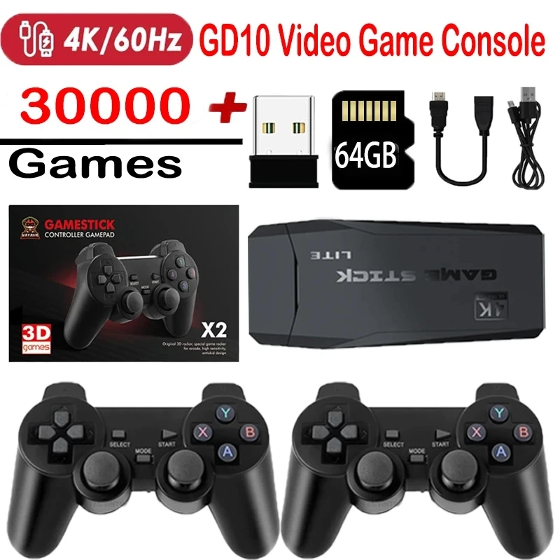 Hot Gd10 128G Gamestick 4K 10000 Giochi Spagnoli Console Per Videogiochi Retrò Sistema Emuelec4.3 Maniglia Di Controllo Wireless 2.4G