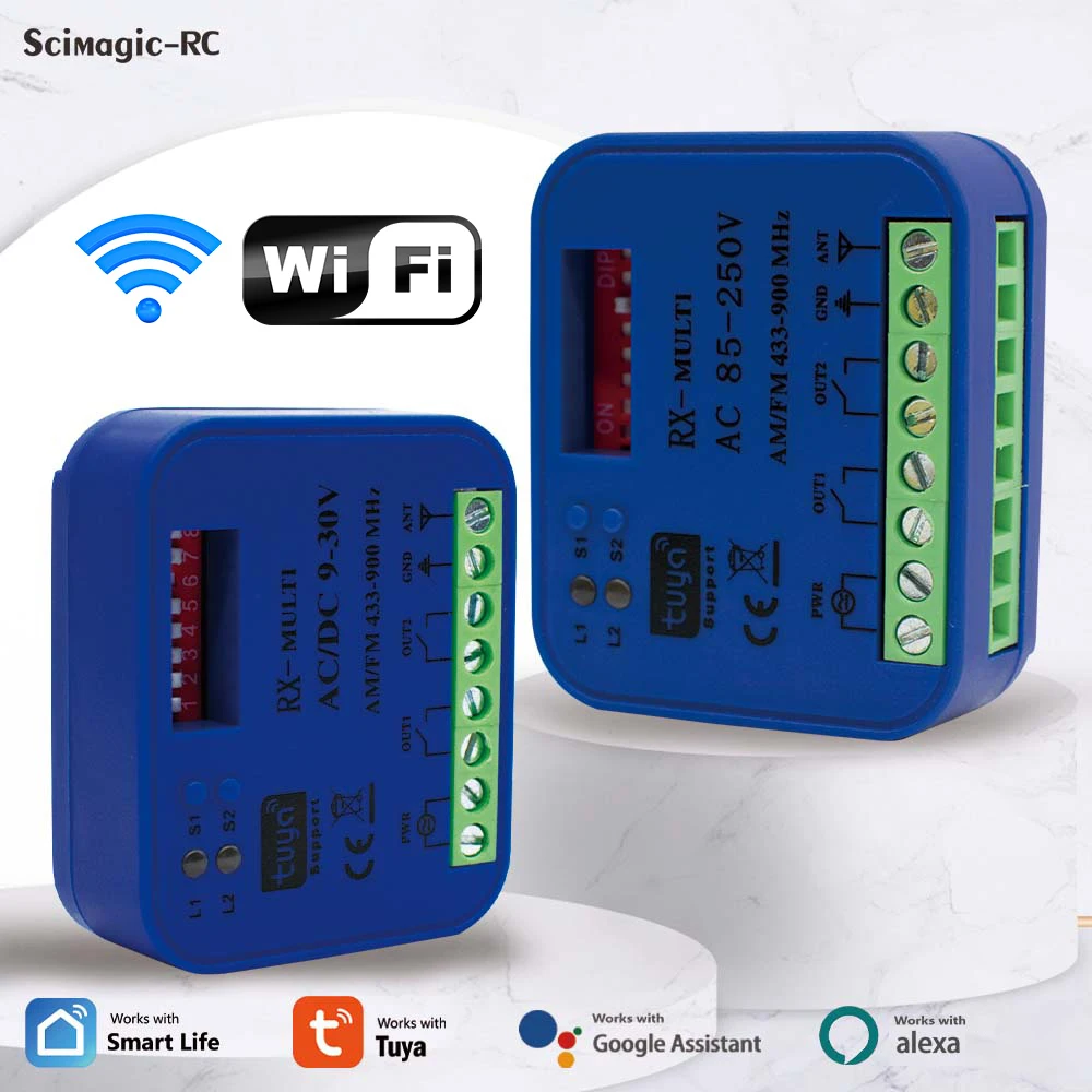 8 Dip Rx-Multi 300-900Mhz Tuya Wifi Smart Gate Garage Door Opener App Telecomando Multi-Brand Controller Switch Module Alexa