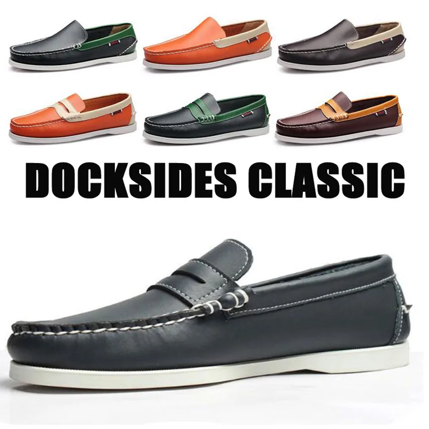 Scarpe Casual In Pelle Da Uomo Slip-On Docksides Deck Mocain Boat Shoes Flats Mocassini Scarpe Da Guida Scarpe Fatte A Mano Unisex Di Moda
