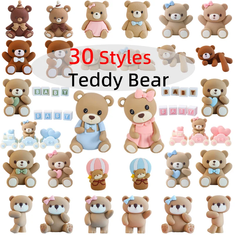 3D Teddy Bear Cake Toppers Baby Shower Bear Decorazioni Boy Girl 1St Birthday Party Cake Decoration For Gender Reveal Regali Per Bambini