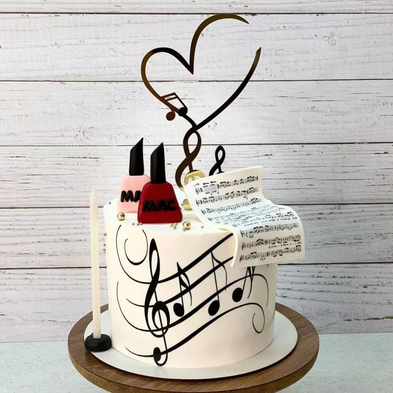 New Musical Note Cake Topper Gold Acrilico Theme Music Happy Birthday Cake Topper Per Baby Birthday Music Party Cake Decorations