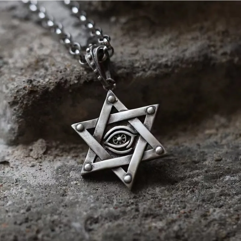 Vintage Hexagram Eye Of Horus Ciondolo God All See Eye Collana Personalità Maschile Salomone Star Of David Judaism Jewelry