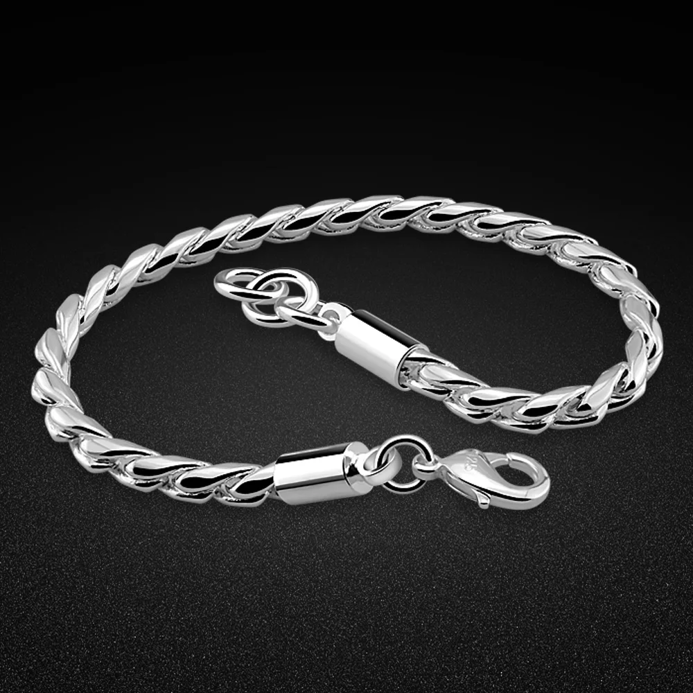 Braccialetto Di Nuova Moda In Argento Sterling Standard 925. Bracciale Uomo Semplice In Argento Sterling Massiccio. Gioielli In Argento Sterling