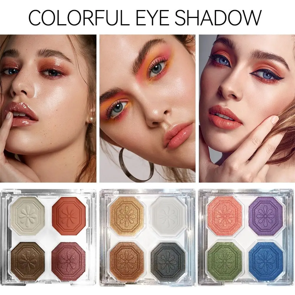 4 Colori Trucco Party Eye Shadow Palette Shiny Purple Blue Eye Shadow Palette Brown Shimmer Glitter